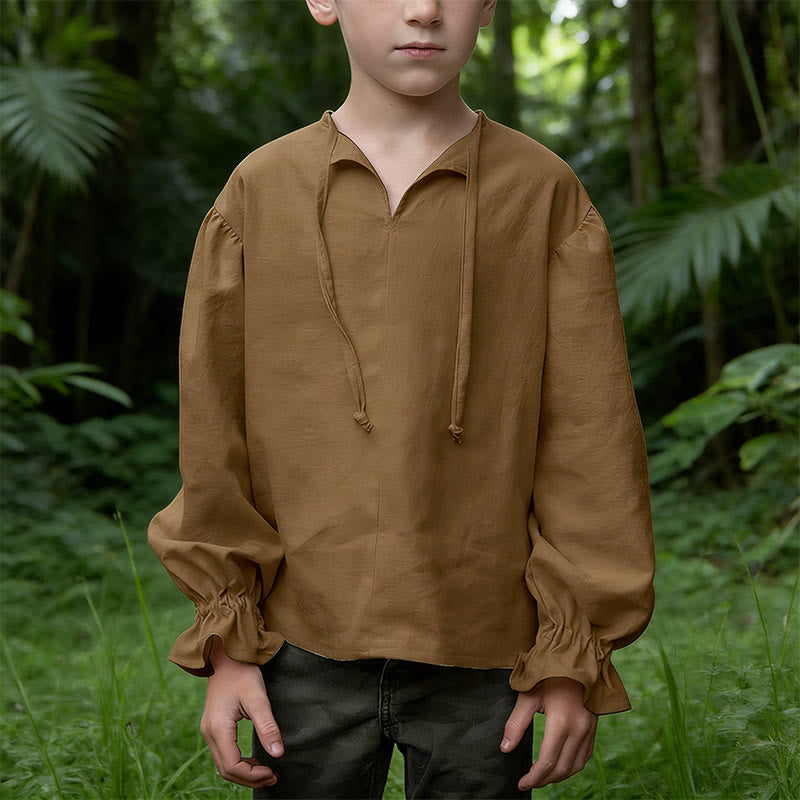 WorldNorse Mittelalterliches Tunika-Kostümhemd mit gerafften Manschetten - Braun - 3XL - image 3