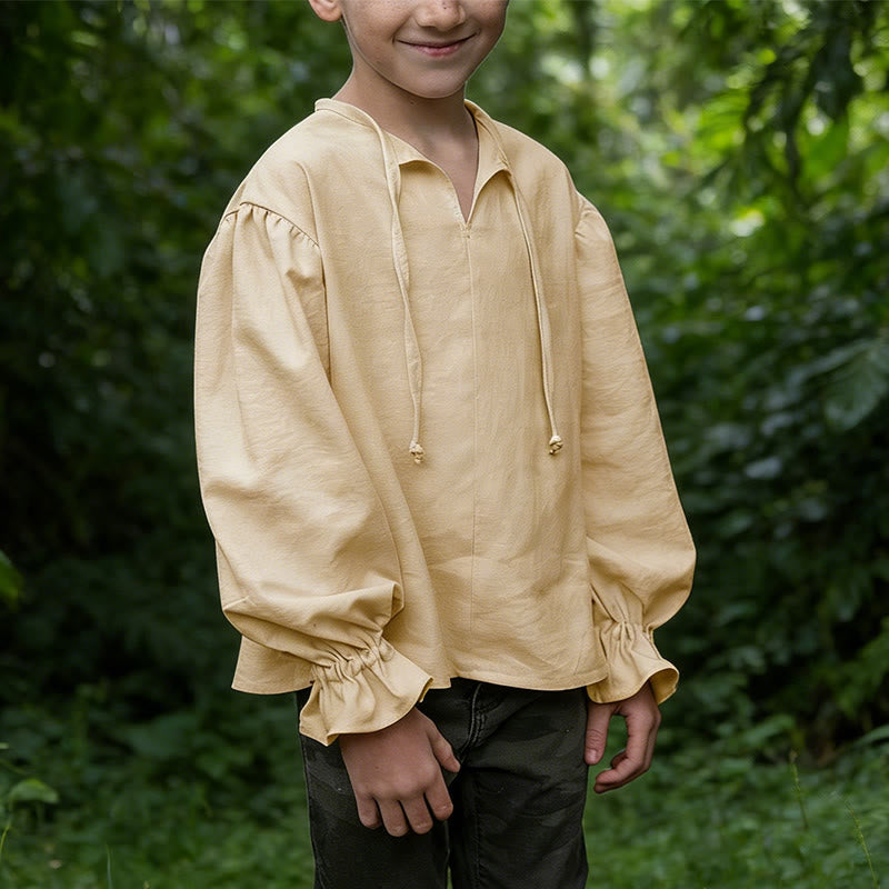 WorldNorse Mittelalterliches Tunika-Kostümhemd mit gerafften Manschetten - Khaki - 3XL - image 10