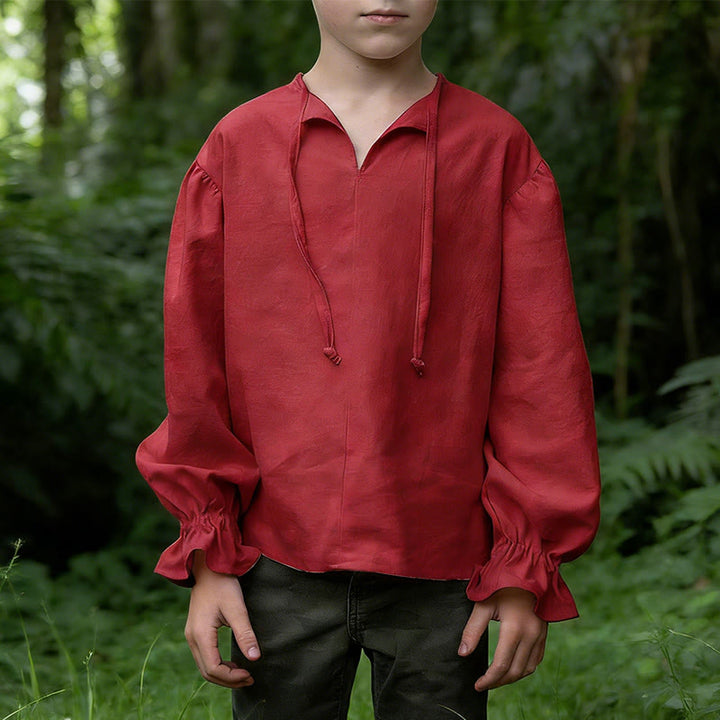 WorldNorse Mittelalterliches Tunika-Kostümhemd mit gerafften Manschetten - Rot - 3XL - image 9