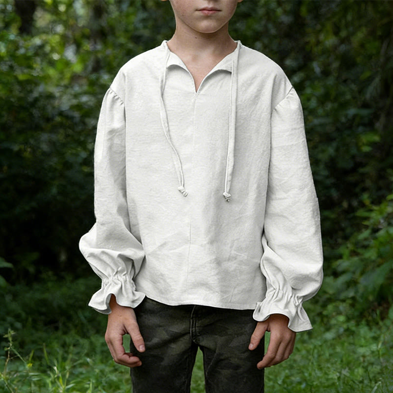WorldNorse Mittelalterliches Tunika-Kostümhemd mit gerafften Manschetten - Weiß - 3XL - image 0