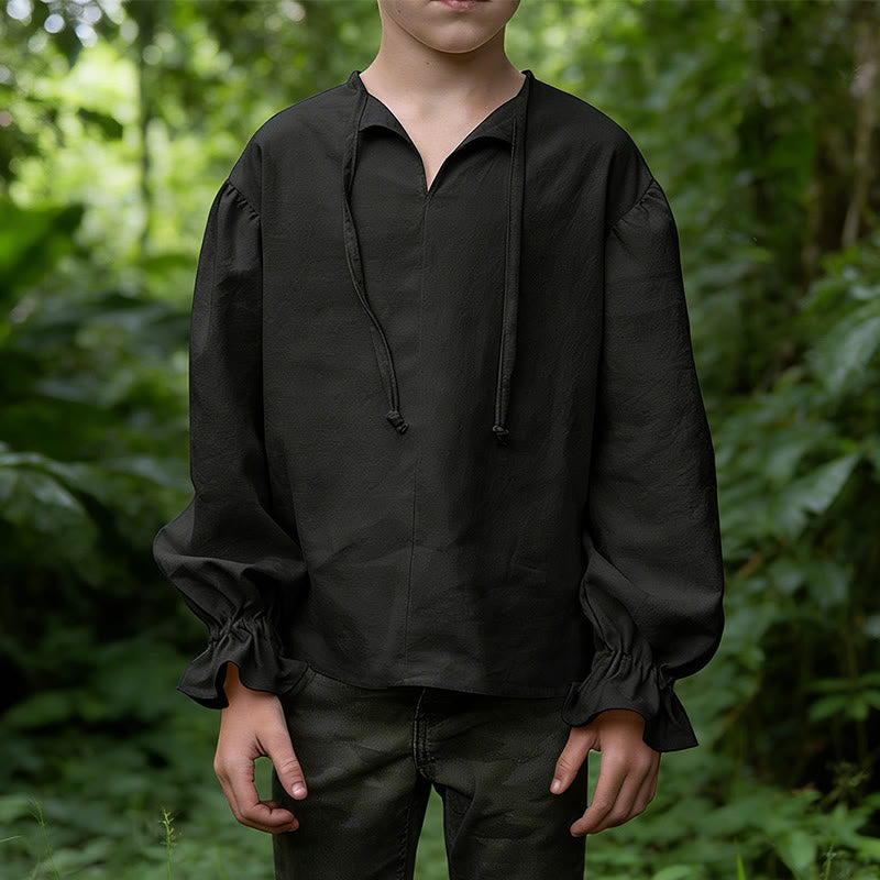 WorldNorse Mittelalterliches Tunika-Kostümhemd mit gerafften Manschetten - Schwarz - 3XL - image 6