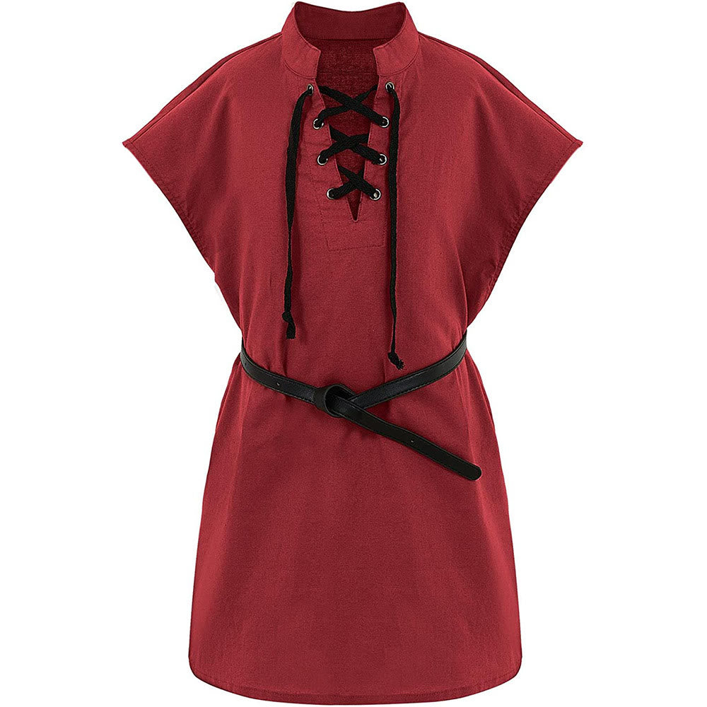 WorldNorse Cape Sleeve Belted Tunica Costume Shirt - Rot - 2XL - image 1
