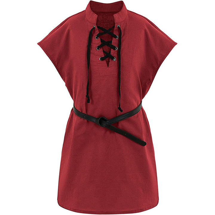WorldNorse Cape Sleeve Belted Tunica Costume Shirt - Rot - 2XL - image 1
