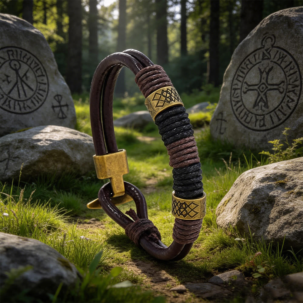 WorldNorse Nordic Braided Leather Voyager Armband - Braun - image 1