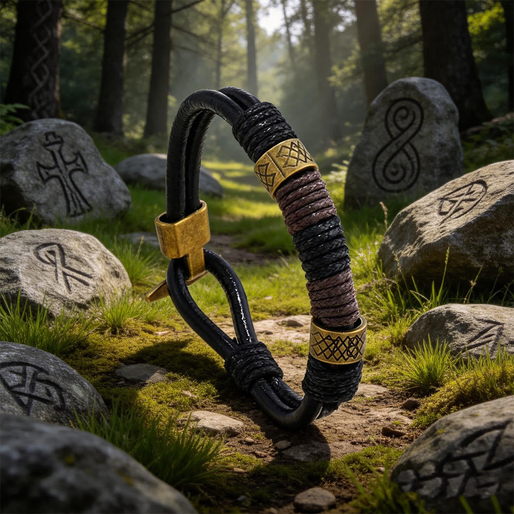 WorldNorse Nordic Braided Leather Voyager Armband - Schwarz - image 3