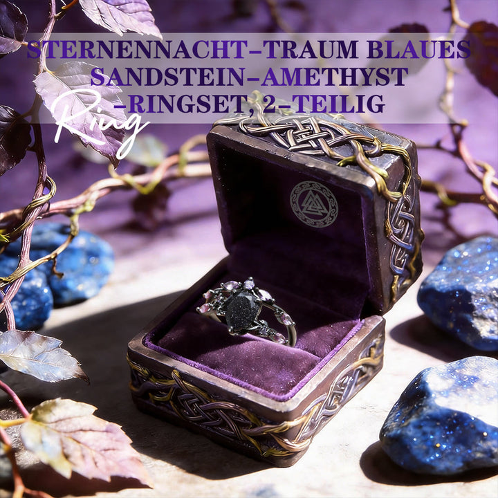 WorldNorse Sternennacht-Traum-Ring-Set aus blauem Sandstein und Amethyst, 2-teilig - image 3
