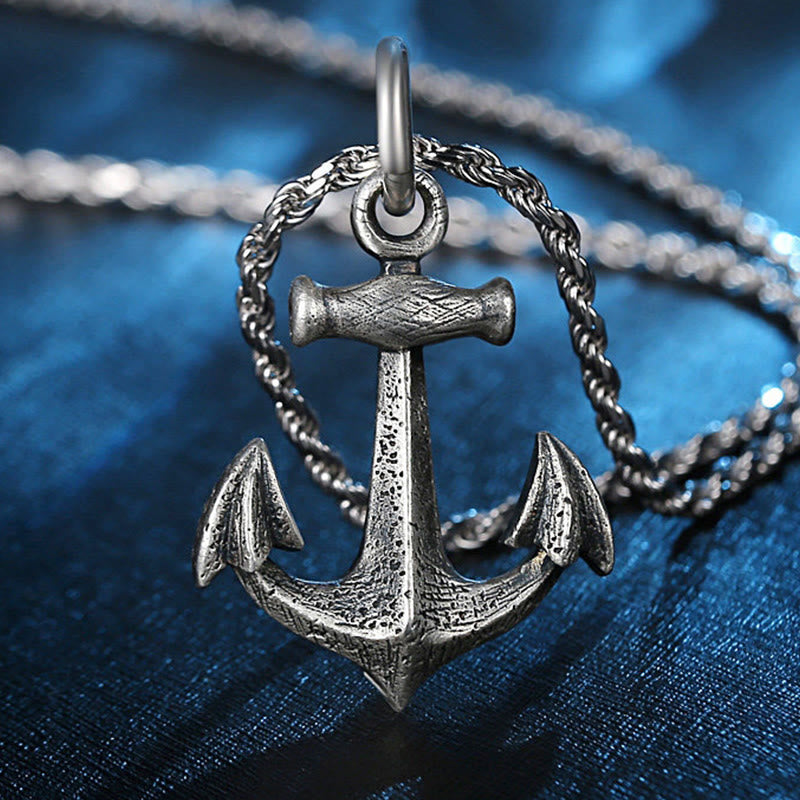 WorldNorse Handgefertigte Wikinger-Anker-Halskette aus 925er Silber - Mit 65 cm langer, silberner gedrehter Kette - image 0