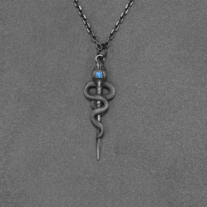 WorldNorse Handgefertigte Halskette aus 999er Silber mit Schlangenstab und blauem Edelstein - image 4