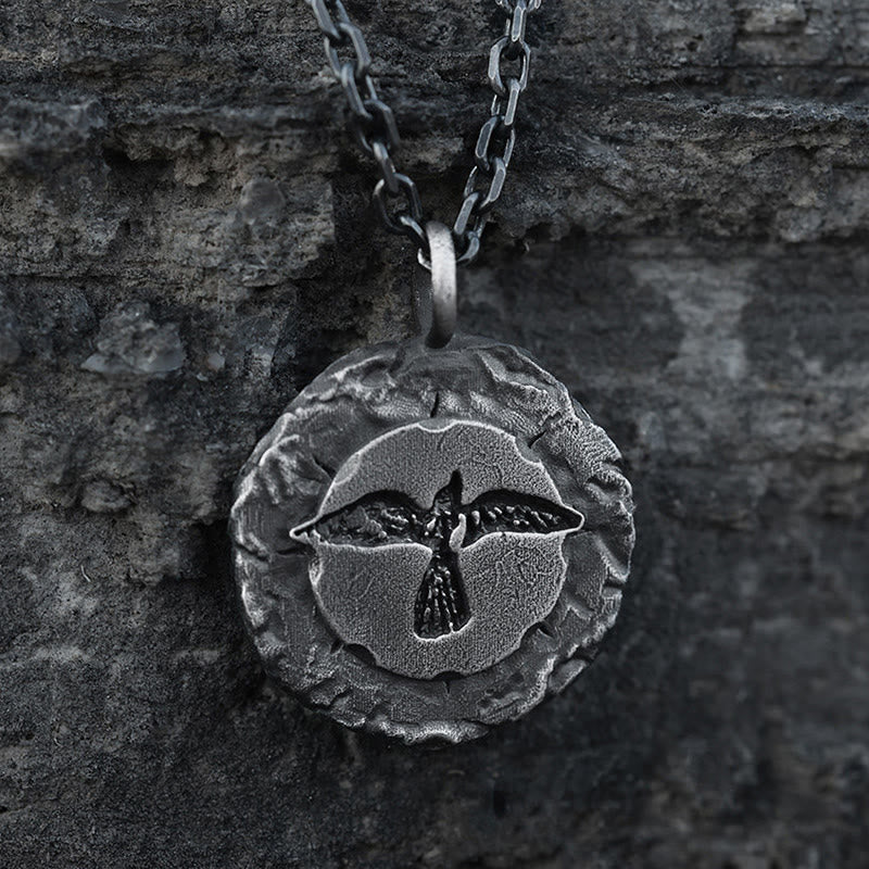 WorldNorse Handgefertigte Halskette von WorldNorse mit Raven aus 999er Silber im Antik-Look - Mit 55 cm langer silberner Diamantkette - image 0