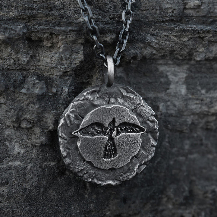 WorldNorse Handgefertigte Halskette von WorldNorse mit Raven aus 999er Silber im Antik-Look - Mit 55 cm langer silberner Diamantkette - image 0
