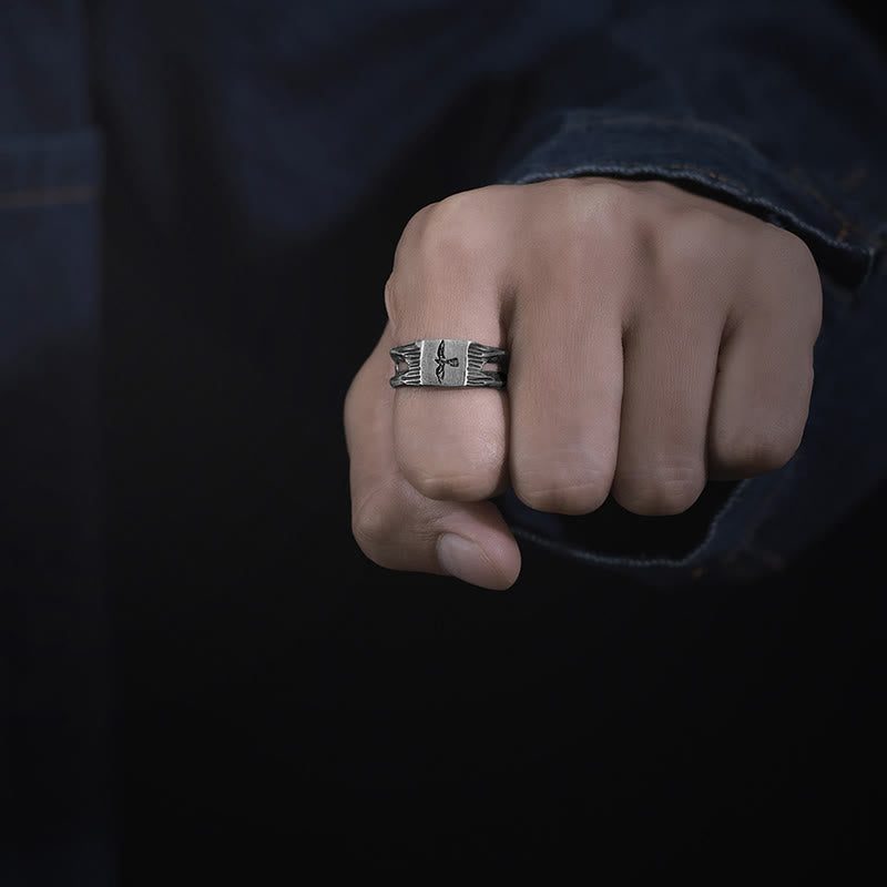 WorldNorse Handgefertigter Ring aus 999er Silber mit Raven im Antik-Look - image 5