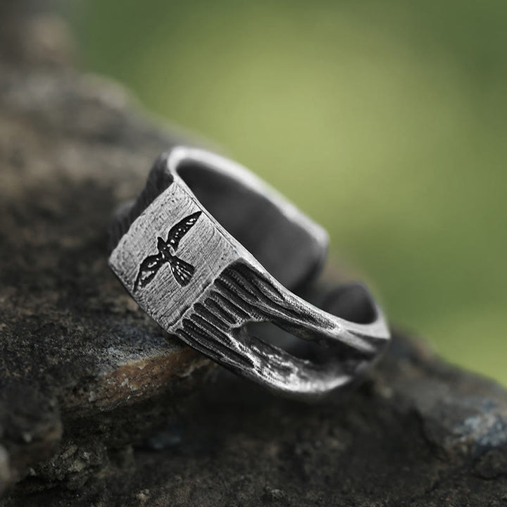 WorldNorse Handgefertigter Ring aus 999er Silber mit Raven im Antik-Look - image 3