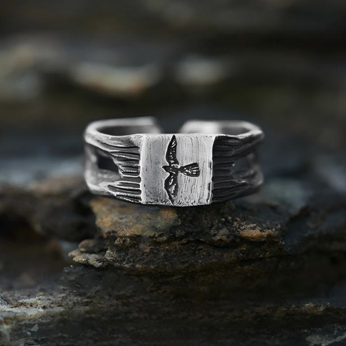 WorldNorse Handgefertigter Ring aus 999er Silber mit Raven im Antik-Look - Groß - image 0