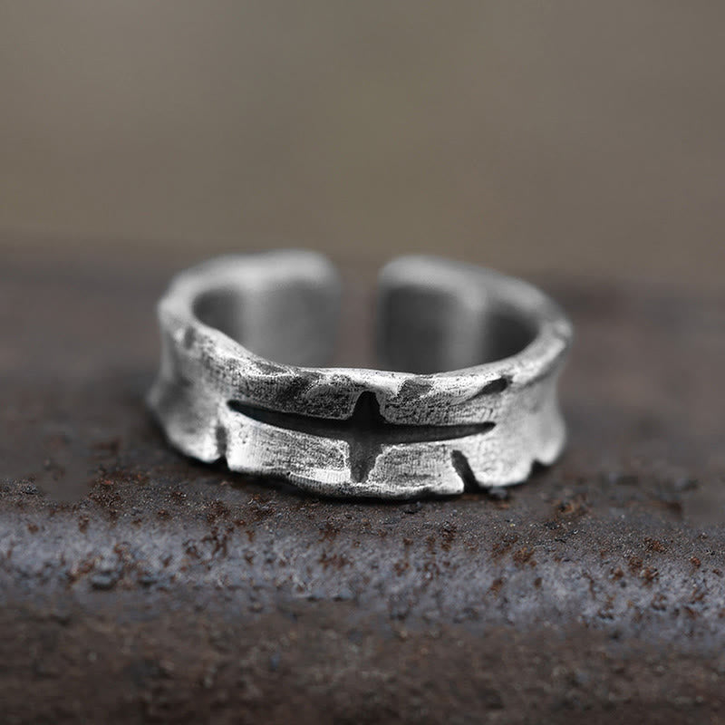 WorldNorse Handgefertigter Ring aus 999er Silber mit strukturierter Kreuzschlitzform - Groß - image 0