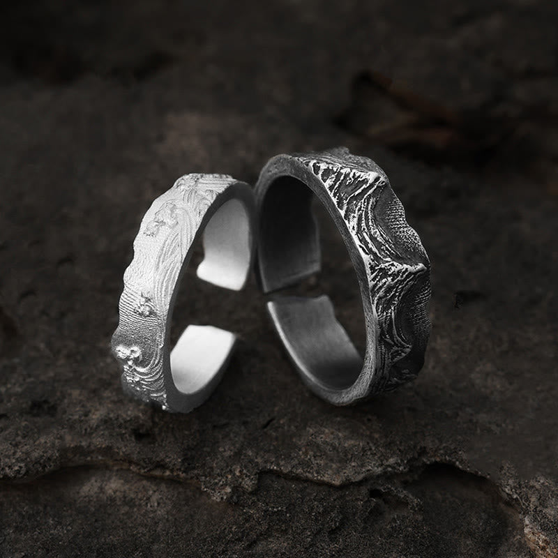 WorldNorse Handgefertigter Ring aus 999er Silber mit Bergwellenstruktur - Ein Paar - image 0