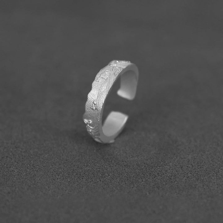 WorldNorse Handgefertigter Ring aus 999er Silber mit Bergwellenstruktur - Retro Silber - image 4