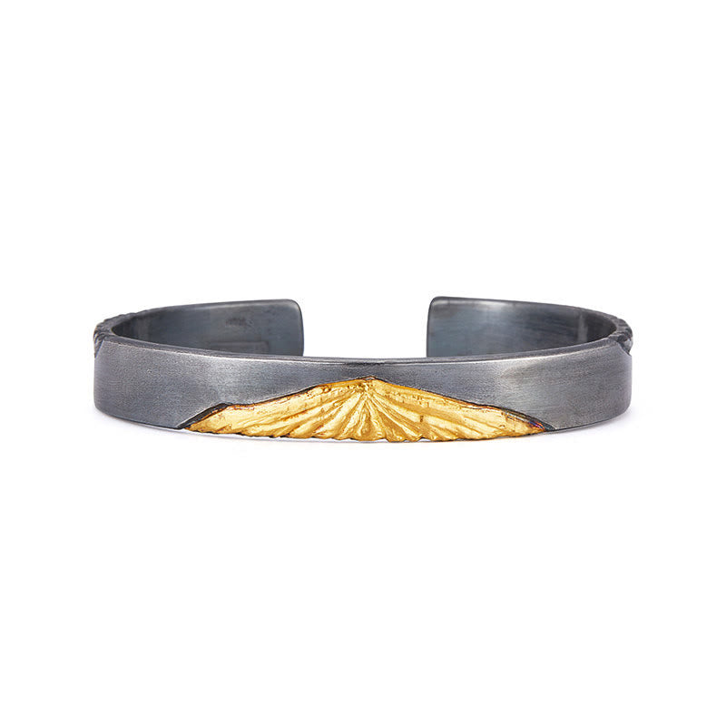 WorldNorse Handgefertigtes Armband aus 999er Silber mit vergoldetem Riffelmuster und Antik-Finish - image 3