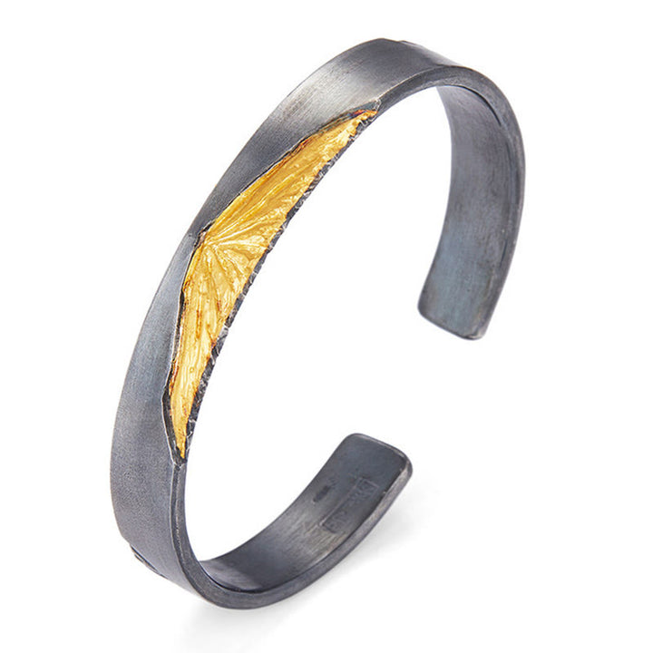 WorldNorse Handgefertigtes Armband aus 999er Silber mit vergoldetem Riffelmuster und Antik-Finish - image 4