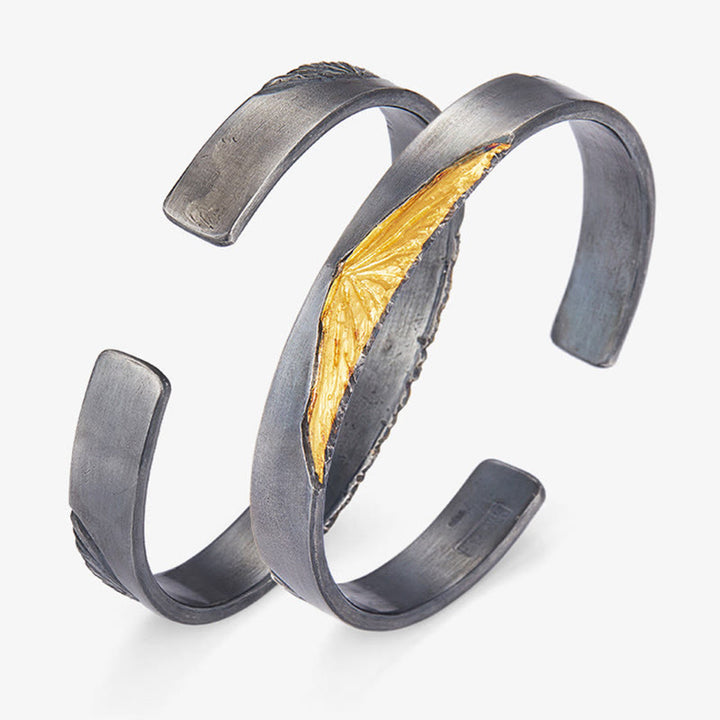 WorldNorse Handgefertigtes Armband aus 999er Silber mit vergoldetem Riffelmuster und Antik-Finish - image 5