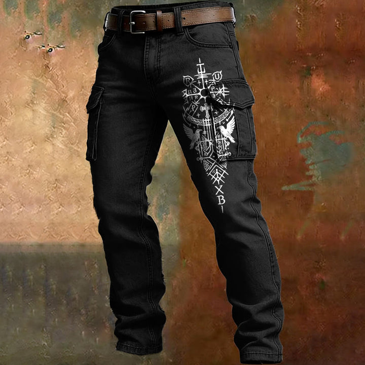 WorldNorse Norse Huginn Muninn Graphic Cargo Pants - Schwarz - US/UK/AU50, EU60 (5XL) - image 0