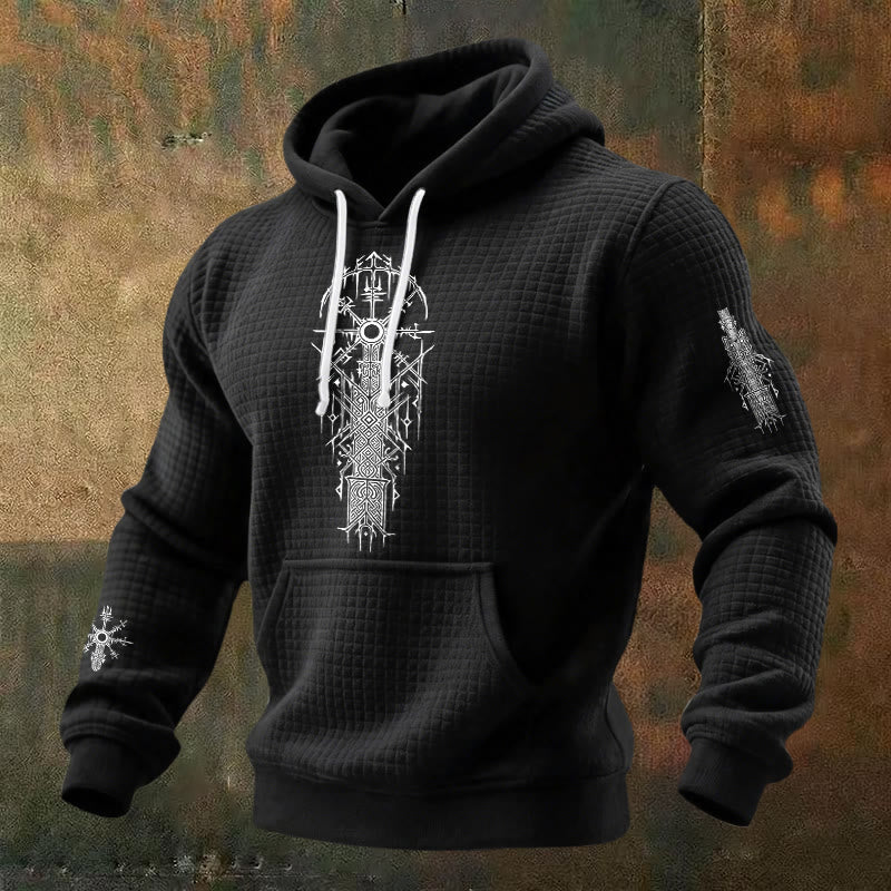 WorldNorse Viking Vegvisir Geometrie Waffel-Hoodie - Schwarz - US/UK/AU48, EU58 (4XL) - image 0