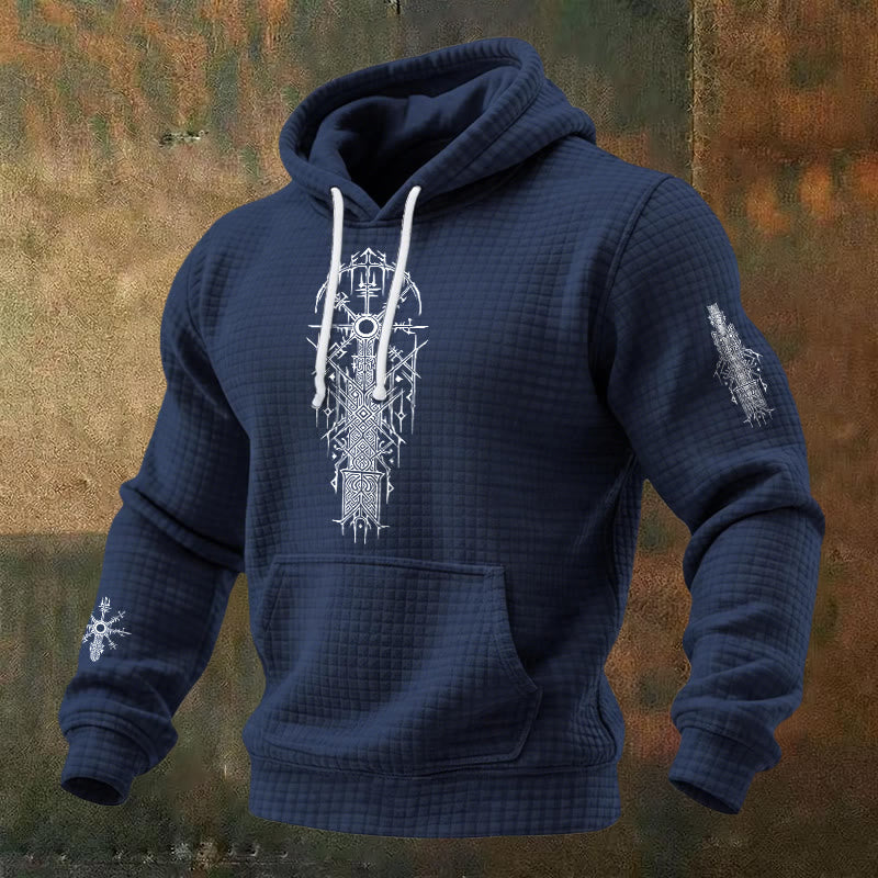 WorldNorse Viking Vegvisir Geometrie Waffel-Hoodie - Blau - US/UK/AU48, EU58 (4XL) - image 4