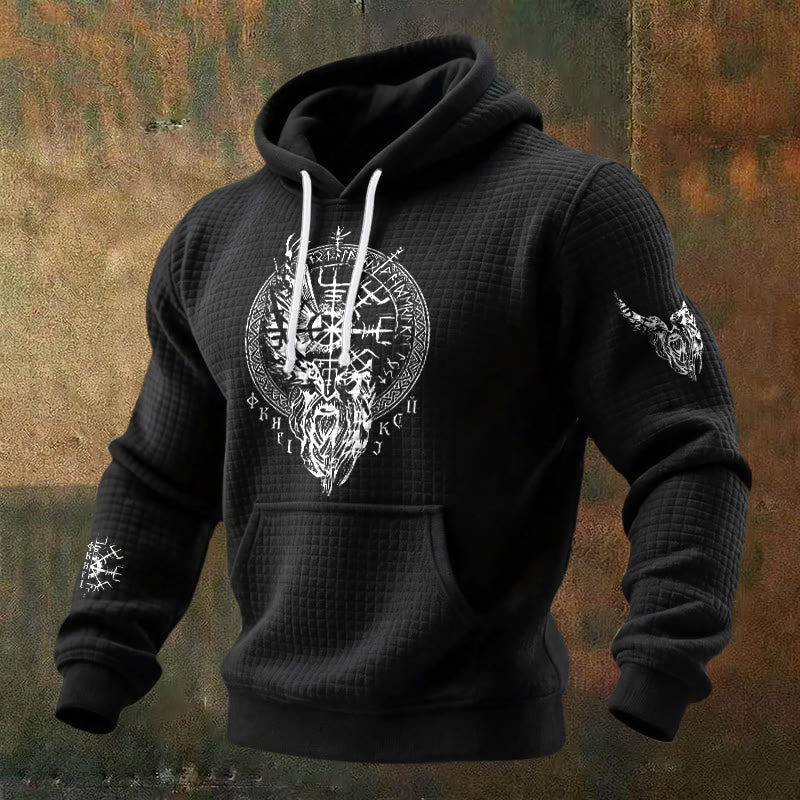 WorldNorse Norse Vegvisir Raven Rune Waffle Hoodie - Schwarz - US/UK/AU48, EU58 (4XL) - image 0