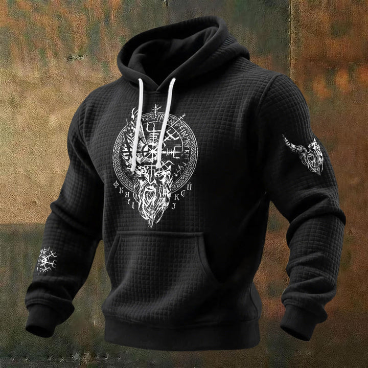 WorldNorse Norse Vegvisir Raven Rune Waffle Hoodie - Schwarz - US/UK/AU48, EU58 (4XL) - image 0