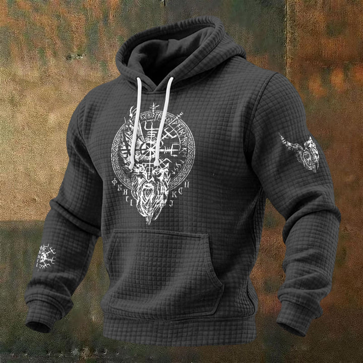 WorldNorse Norse Vegvisir Raven Rune Waffle Hoodie - Grau - US/UK/AU48, EU58 (4XL) - image 3