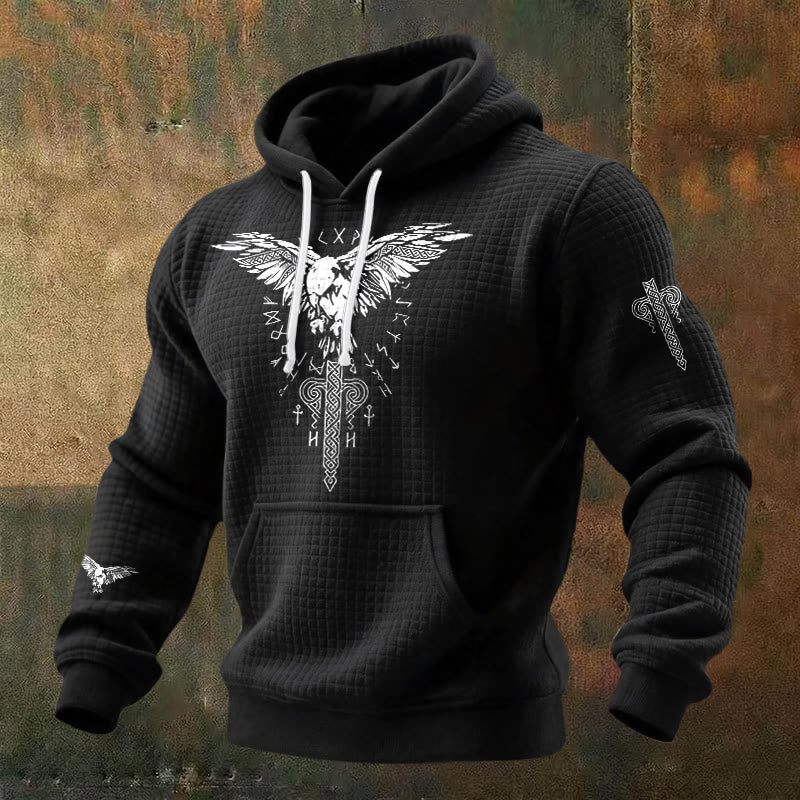 WorldNorse Norse Raven Totem Rune Waffle Hoodie - Schwarz - US/UK/AU48, EU58 (4XL) - image 0