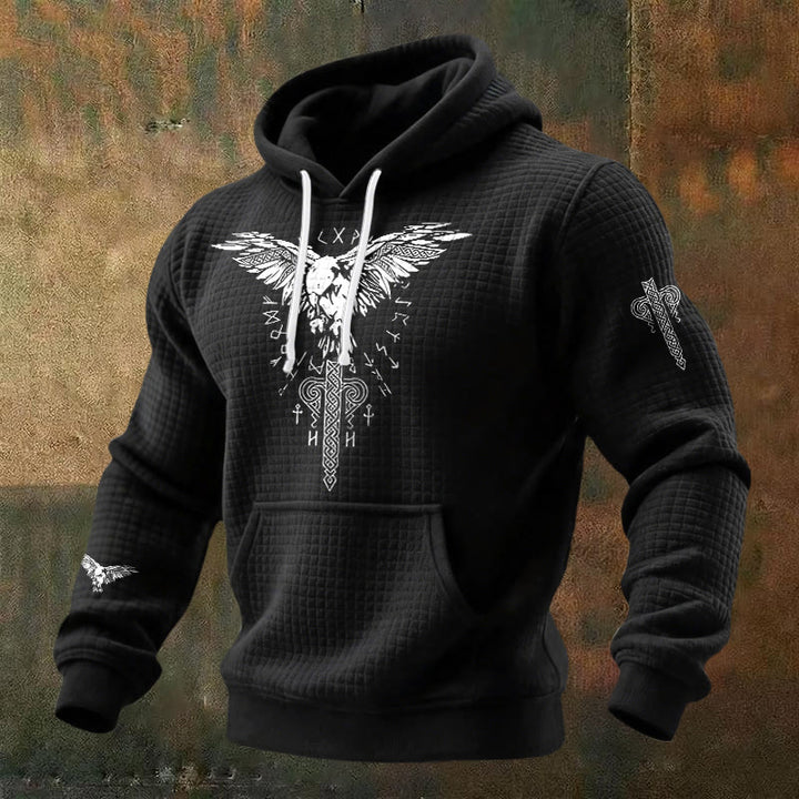 WorldNorse Norse Raven Totem Rune Waffle Hoodie - Schwarz - US/UK/AU48, EU58 (4XL) - image 0