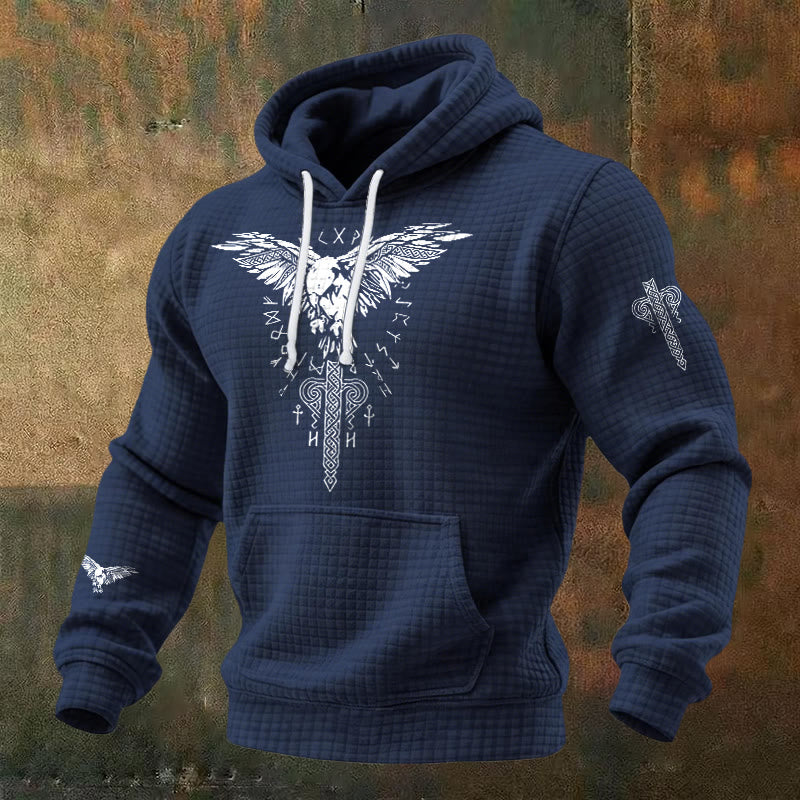 WorldNorse Norse Raven Totem Rune Waffle Hoodie - Blau - US/UK/AU48, EU58 (4XL) - image 4