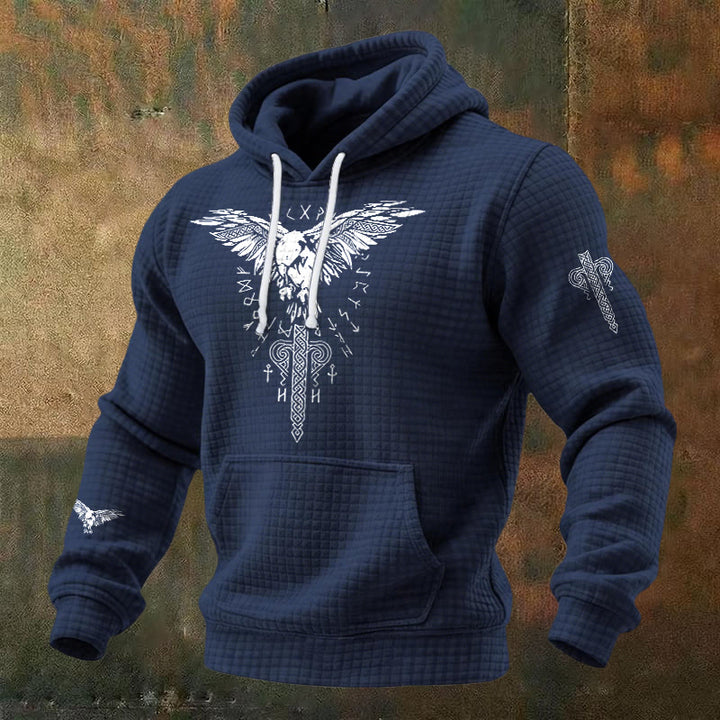 WorldNorse Norse Raven Totem Rune Waffle Hoodie - Blau - US/UK/AU48, EU58 (4XL) - image 4