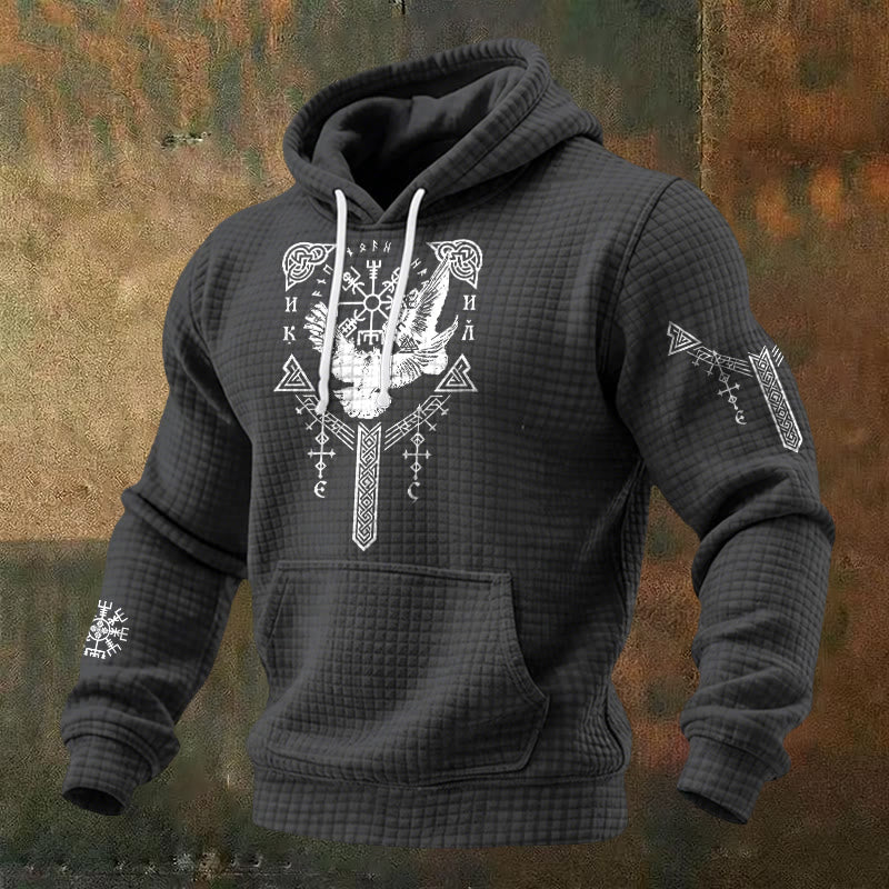 WorldNorse Viking Raven Keltischer Knoten Waffle Hoodie - Grau - US/UK/AU48, EU58 (4XL) - image 3