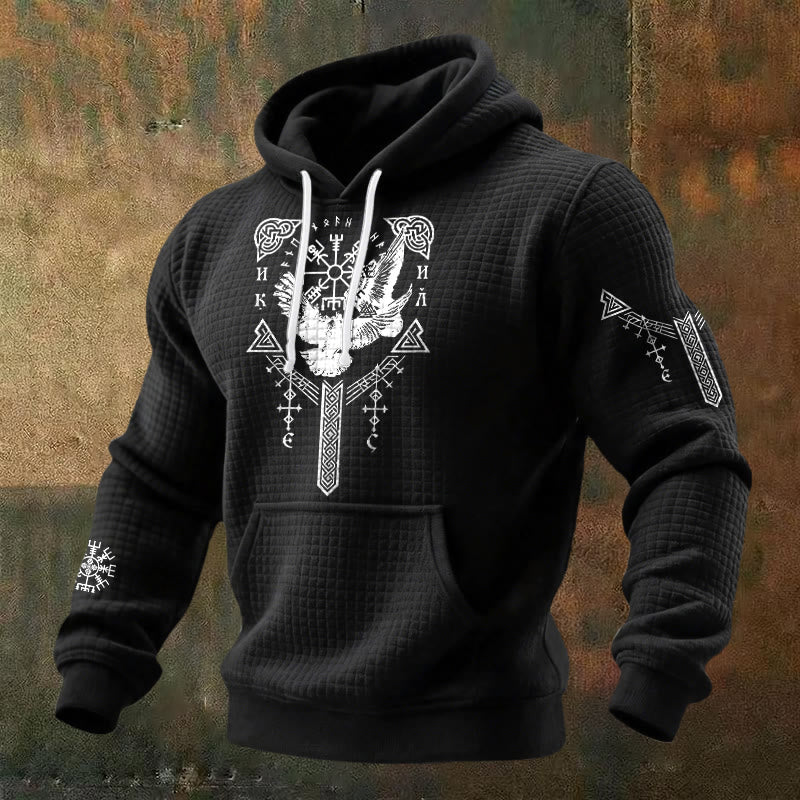 WorldNorse Viking Raven Keltischer Knoten Waffle Hoodie - Schwarz - US/UK/AU48, EU58 (4XL) - image 0