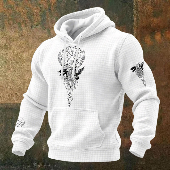 WorldNorse Norse Twin Ravens Compass Waffle Hoodie - Weiß - US/UK/AU48, EU58 (4XL) - image 2