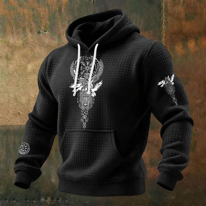 WorldNorse Norse Twin Ravens Compass Waffle Hoodie - Schwarz - US/UK/AU48, EU58 (4XL) - image 0