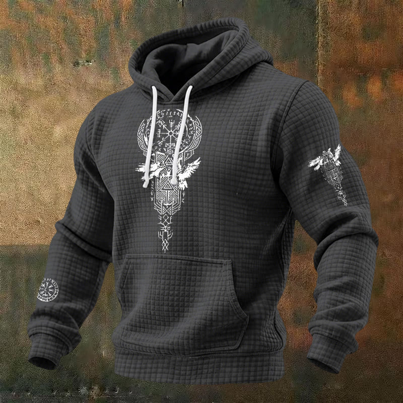 WorldNorse Norse Twin Ravens Compass Waffle Hoodie - Grau - US/UK/AU48, EU58 (4XL) - image 3