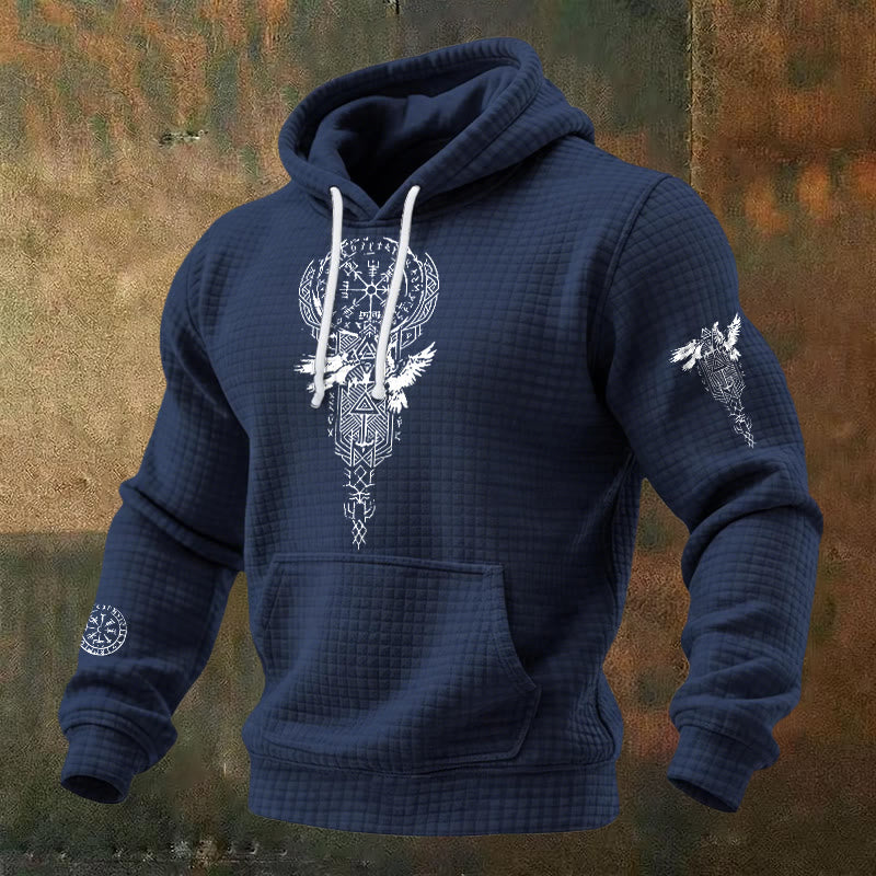 WorldNorse Norse Twin Ravens Compass Waffle Hoodie - Blau - US/UK/AU48, EU58 (4XL) - image 4