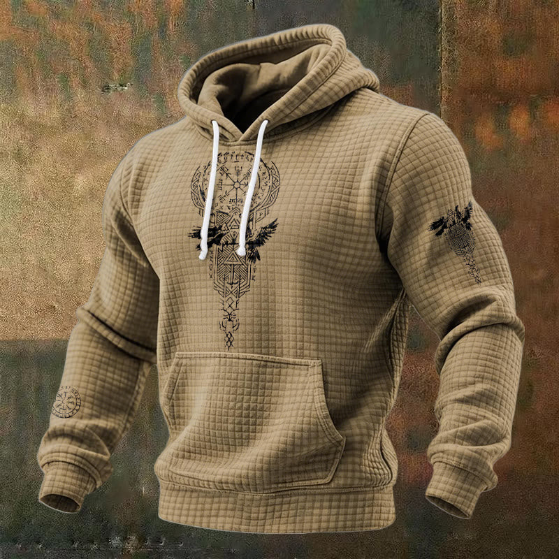 WorldNorse Norse Twin Ravens Compass Waffle Hoodie - Braun - US/UK/AU48, EU58 (4XL) - image 5