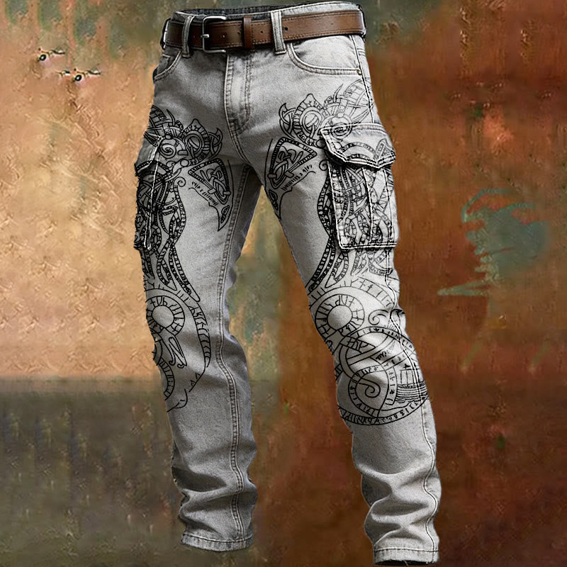 WorldNorse Viking Jormungandr Tattoo Cargo Pants - Weiß - US/UK/AU50, EU60 (5XL) - image 0