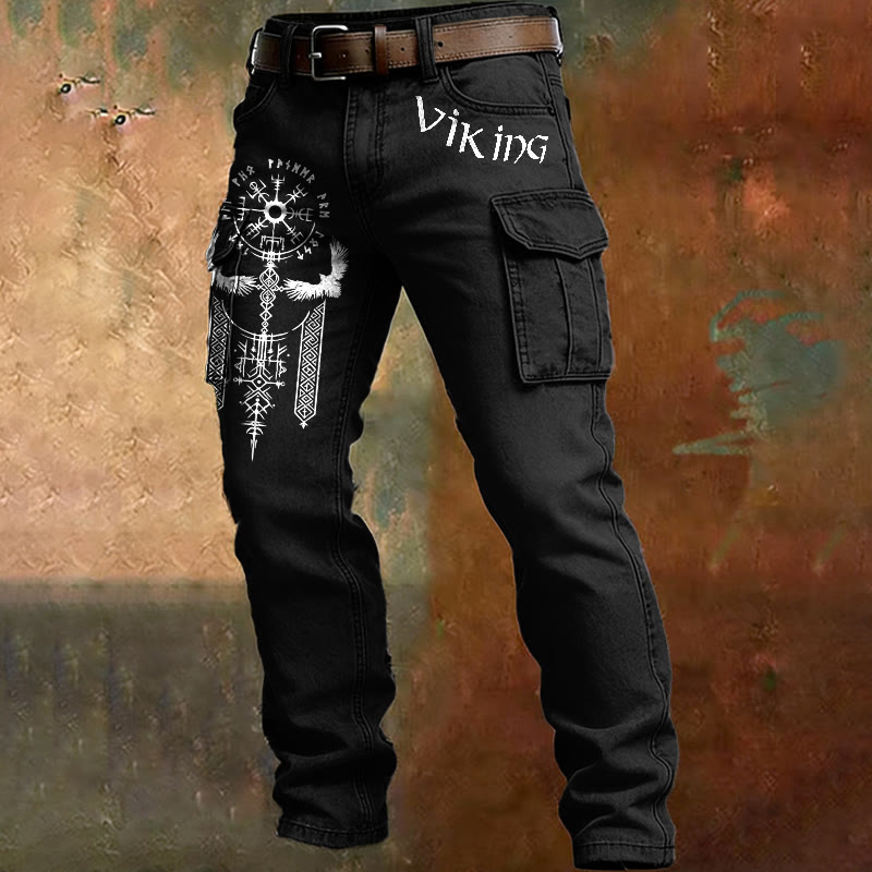 WorldNorse Norse Vegvisir Staff Raven Cargo Pants - Schwarz - US/UK/AU50, EU60 (5XL) - image 0