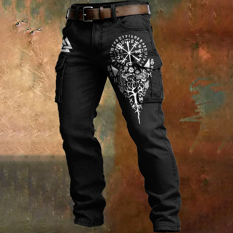 WorldNorse Viking Yggdrasil Rune Vegvisir Cargohose - Schwarz - US/UK/AU50, EU60 (5XL) - image 2