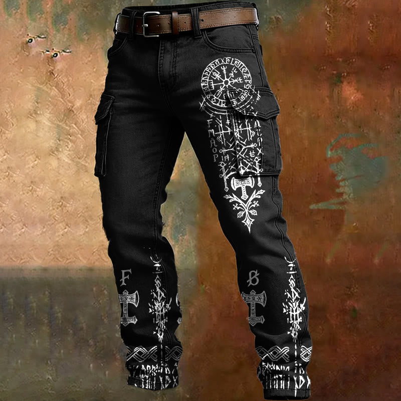 WorldNorse Norse Rune Yggdrasil Cargo Pants - Schwarz - US/UK/AU50, EU60 (5XL) - image 0