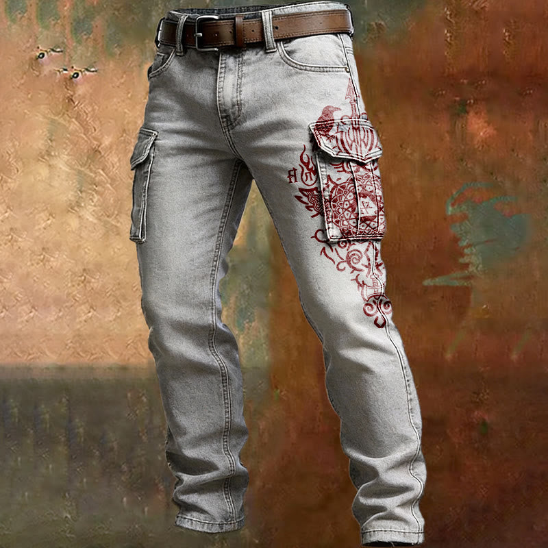 WorldNorse Viking Red Raven Rune Cargo Pants - Weiß - US/UK/AU50, EU60 (5XL) - image 0
