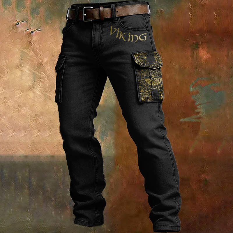 WorldNorse Viking Vegvisir Rune Pocket Cargo Pants - Schwarz - US/UK/AU50, EU60 (5XL) - image 0