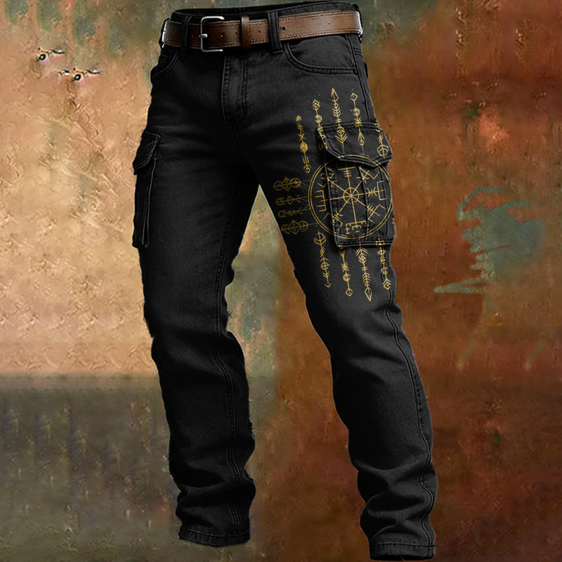 WorldNorse Norse Sacred Compass Vegvisir Cargo Pants - Schwarz - US/UK/AU50, EU60 (5XL) - image 0
