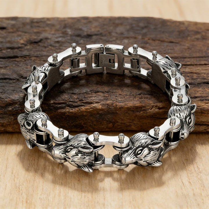 WorldNorse Geschmiedetes Totenkopf-Gliederarmband mit Schrauben - Wölfe - image 4