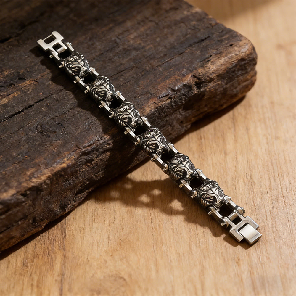WorldNorse Geschmiedetes Totenkopf-Gliederarmband mit Schrauben - Löwe - image 7