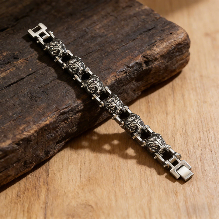 WorldNorse Geschmiedetes Totenkopf-Gliederarmband mit Schrauben - Löwe - image 7